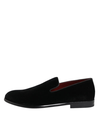 Dolce &amp; Gabbana Black Velvet Loafers Formal Men Dress Shoes