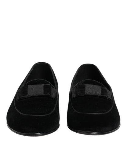 Dolce &amp; Gabbana Black Velvet Loafers Formal Men Dress Shoes