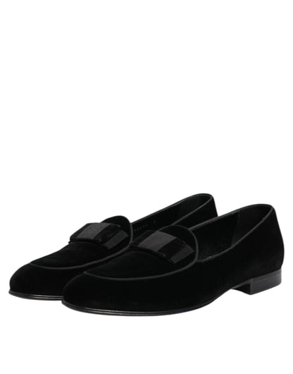 Dolce &amp; Gabbana Black Velvet Loafers Formal Men Dress Shoes