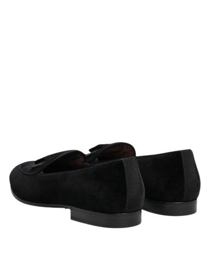 Dolce &amp; Gabbana Black Velvet Loafers Formal Men Dress Shoes
