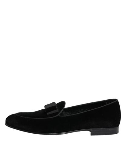 Dolce &amp; Gabbana Black Velvet Loafers Formal Men Dress Shoes