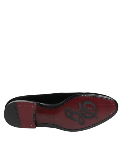Dolce &amp; Gabbana Black Velvet Loafers Formal Men Dress Shoes