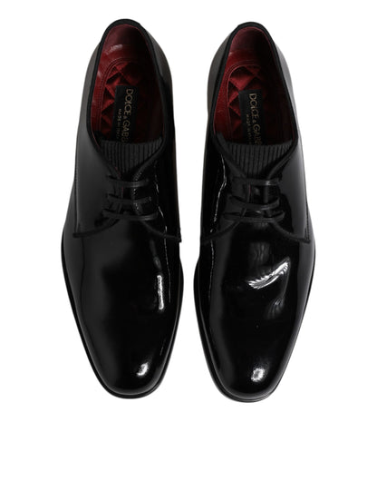 Dolce &amp; Gabbana Black Leather Lace Up Men Derby Formal Shoes