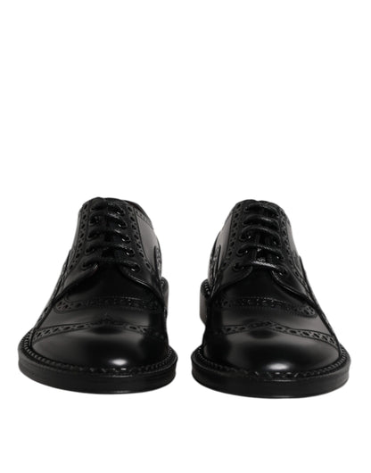 Dolce &amp; Gabbana Black Leather Lace Up Men Derby Formal Shoes