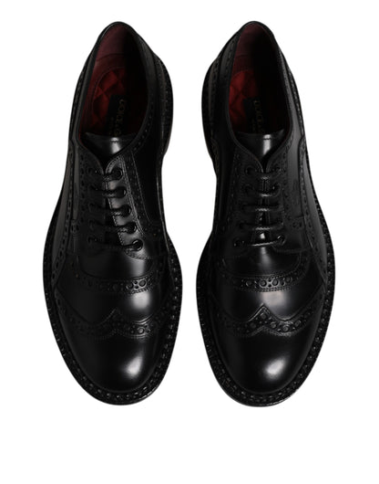 Dolce &amp; Gabbana Black Leather Lace Up Men Derby Formal Shoes