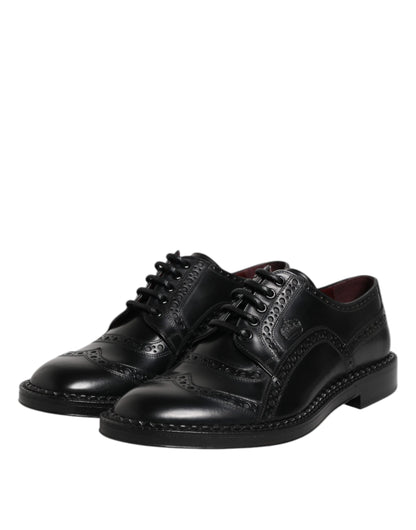 Dolce &amp; Gabbana Black Leather Lace Up Men Derby Formal Shoes