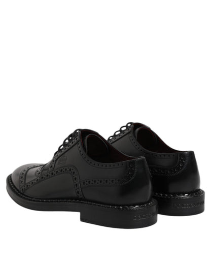 Dolce &amp; Gabbana Black Leather Lace Up Men Derby Formal Shoes