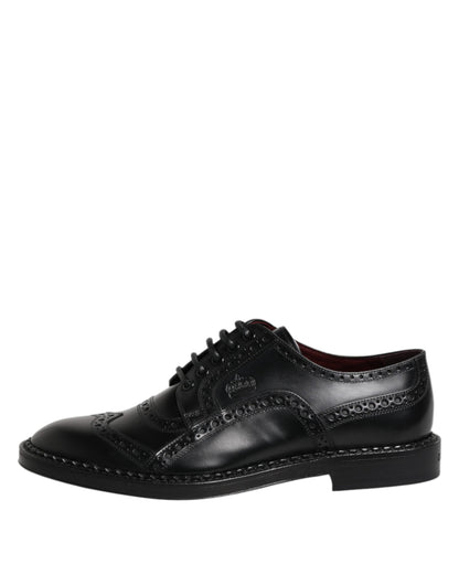 Dolce &amp; Gabbana Black Leather Lace Up Men Derby Formal Shoes