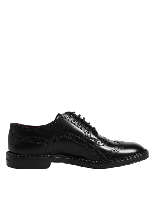 Dolce &amp; Gabbana Black Leather Lace Up Men Derby Formal Shoes