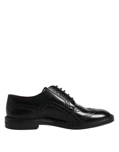 Dolce &amp; Gabbana Black Leather Lace Up Men Derby Formal Shoes