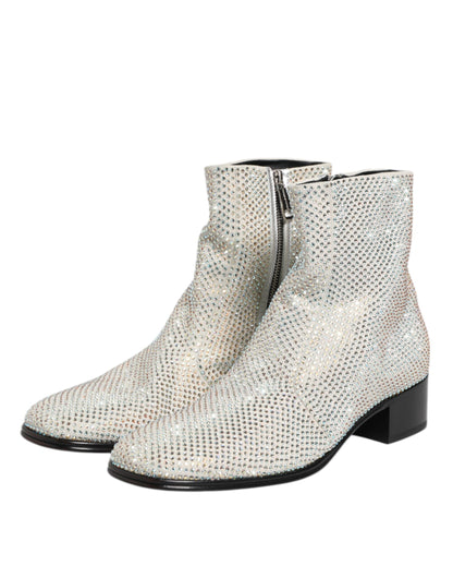 Dolce & Gabbana White Strass DG Logo Heels Ankle Boots Shoes by Dolce & Gabbana