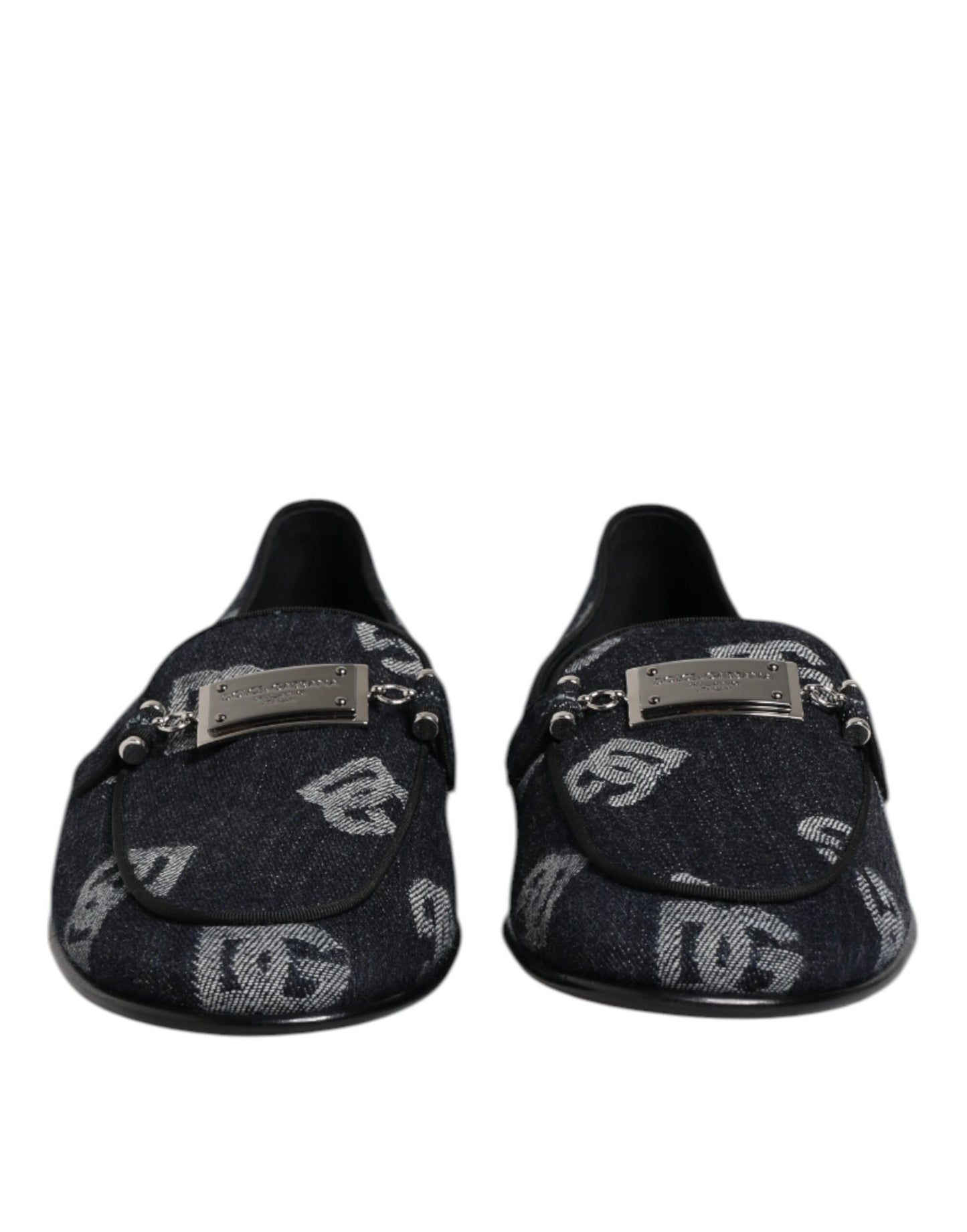 Dolce &amp; Gabbana Blue Logo Cotton Loafers Formal Dress Shoes