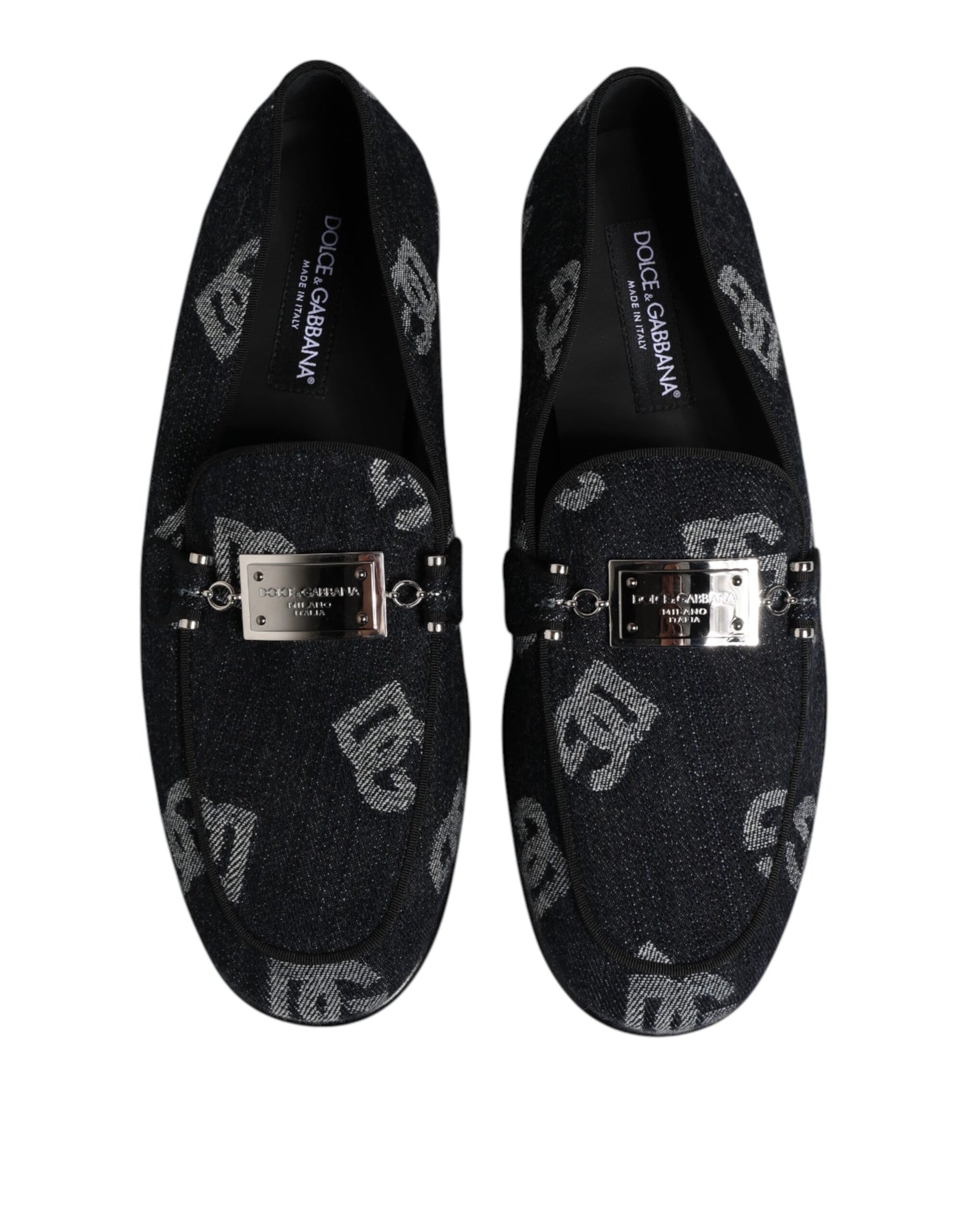 Dolce &amp; Gabbana Blue Logo Cotton Loafers Formal Dress Shoes