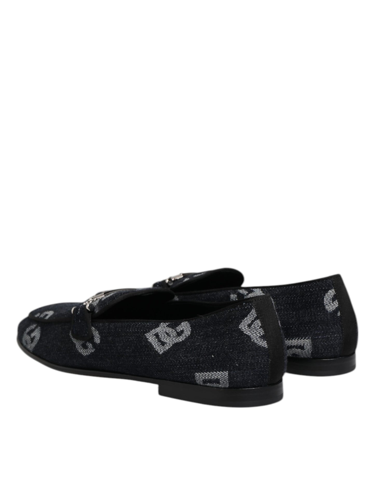 Dolce &amp; Gabbana Blue Logo Cotton Loafers Formal Dress Shoes