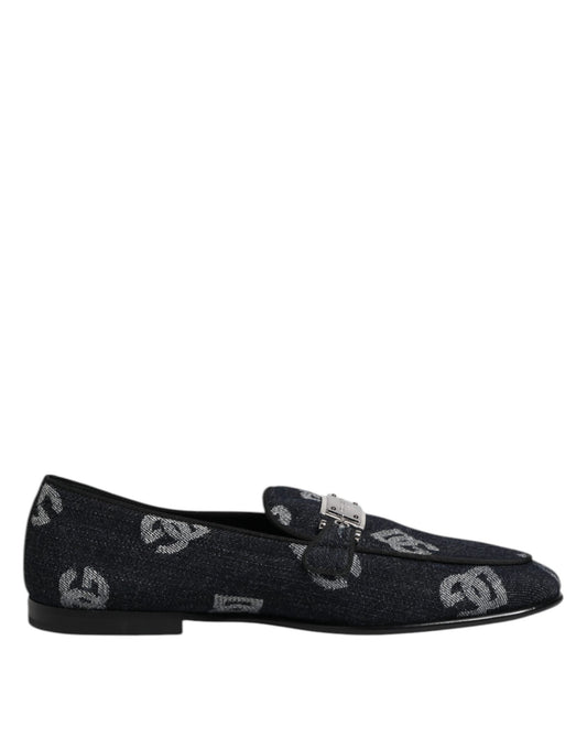 Dolce &amp; Gabbana Blue Logo Cotton Loafers Formal Dress Shoes