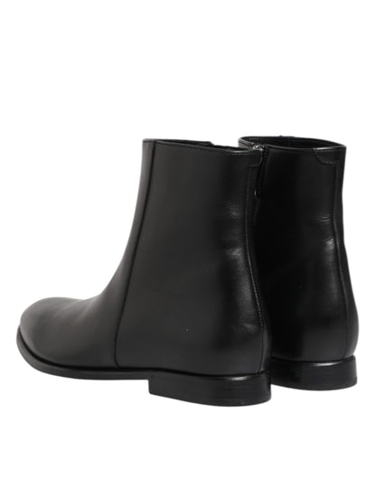 Dolce & Gabbana Black Leather Mid Calf Men Boots Shoes by Dolce & Gabbana