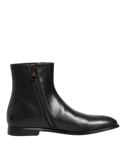 Dolce & Gabbana Black Leather Mid Calf Men Boots Shoes by Dolce & Gabbana