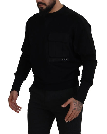 Dolce &amp; Gabbana Black Cotton Crewneck Sweatshirt Sweater