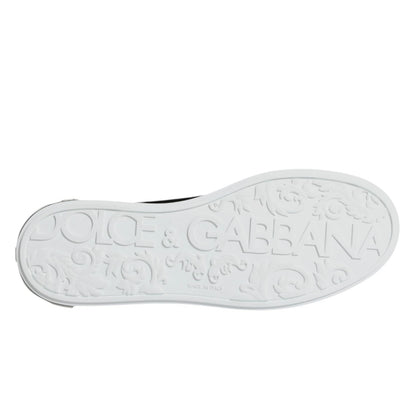 Dolce &amp; Gabbana Black Calf Leather Portofino Sneakers Shoes