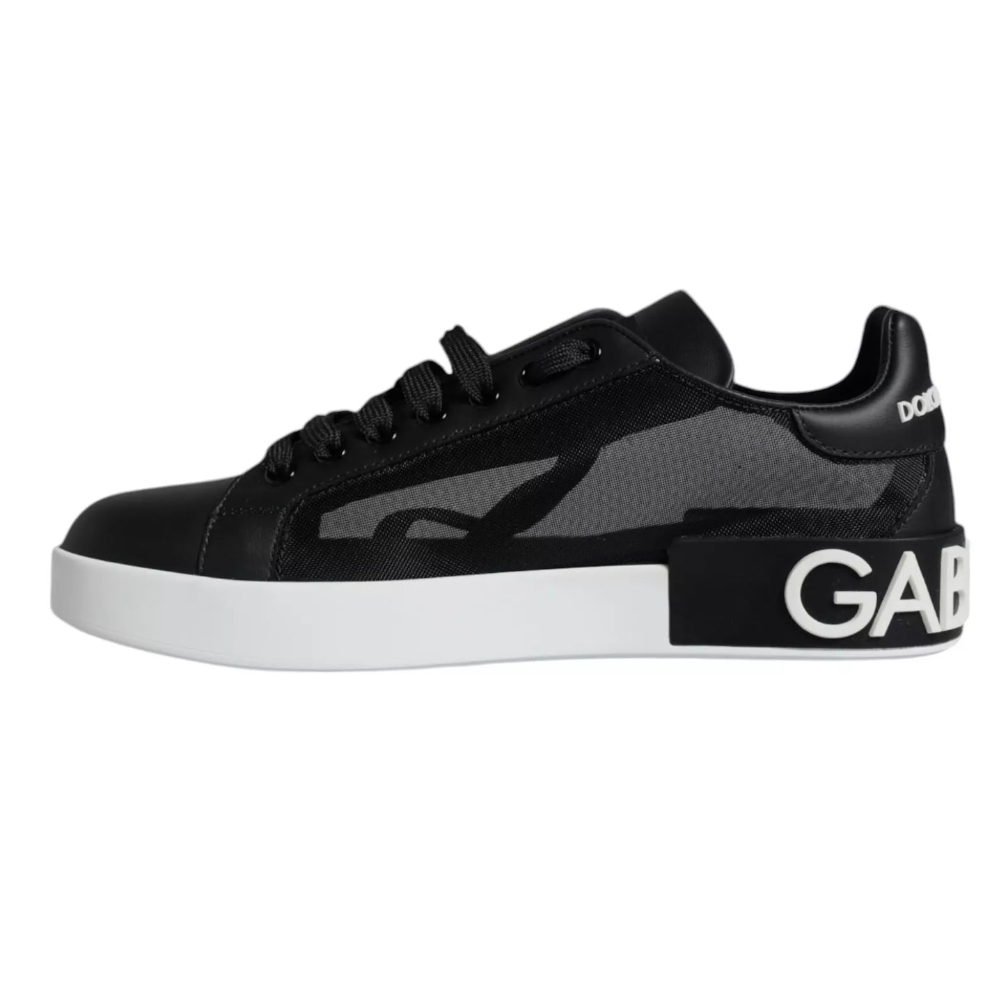 Dolce &amp; Gabbana Black Calf Leather Portofino Sneakers Shoes