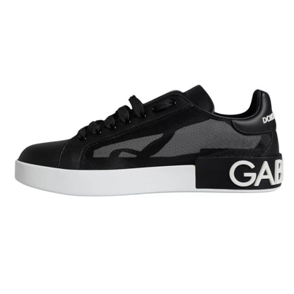 Dolce &amp; Gabbana Black Calf Leather Portofino Sneakers Shoes