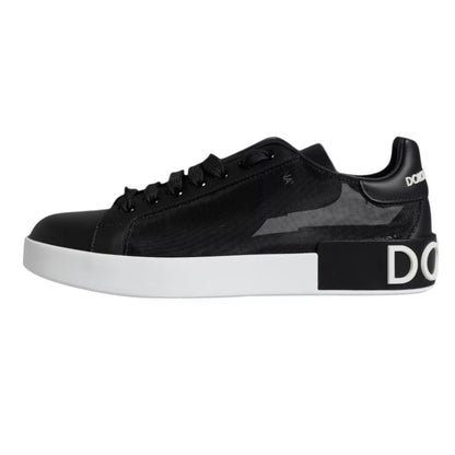 Dolce &amp; Gabbana Black Calf Leather Portofino Sneakers Shoes
