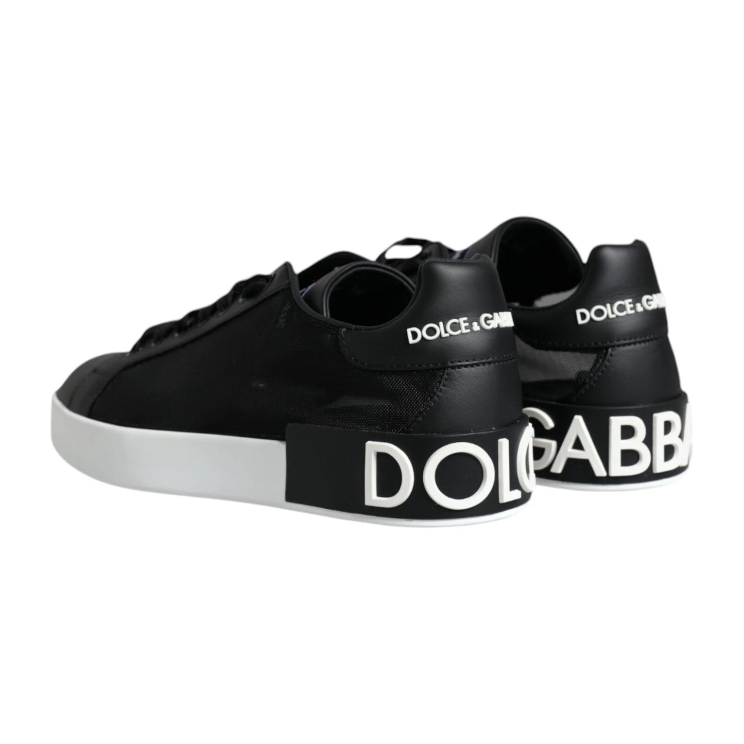 Dolce &amp; Gabbana Black Calf Leather Portofino Sneakers Shoes
