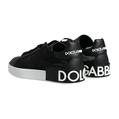 Dolce &amp; Gabbana Black Calf Leather Portofino Sneakers Shoes