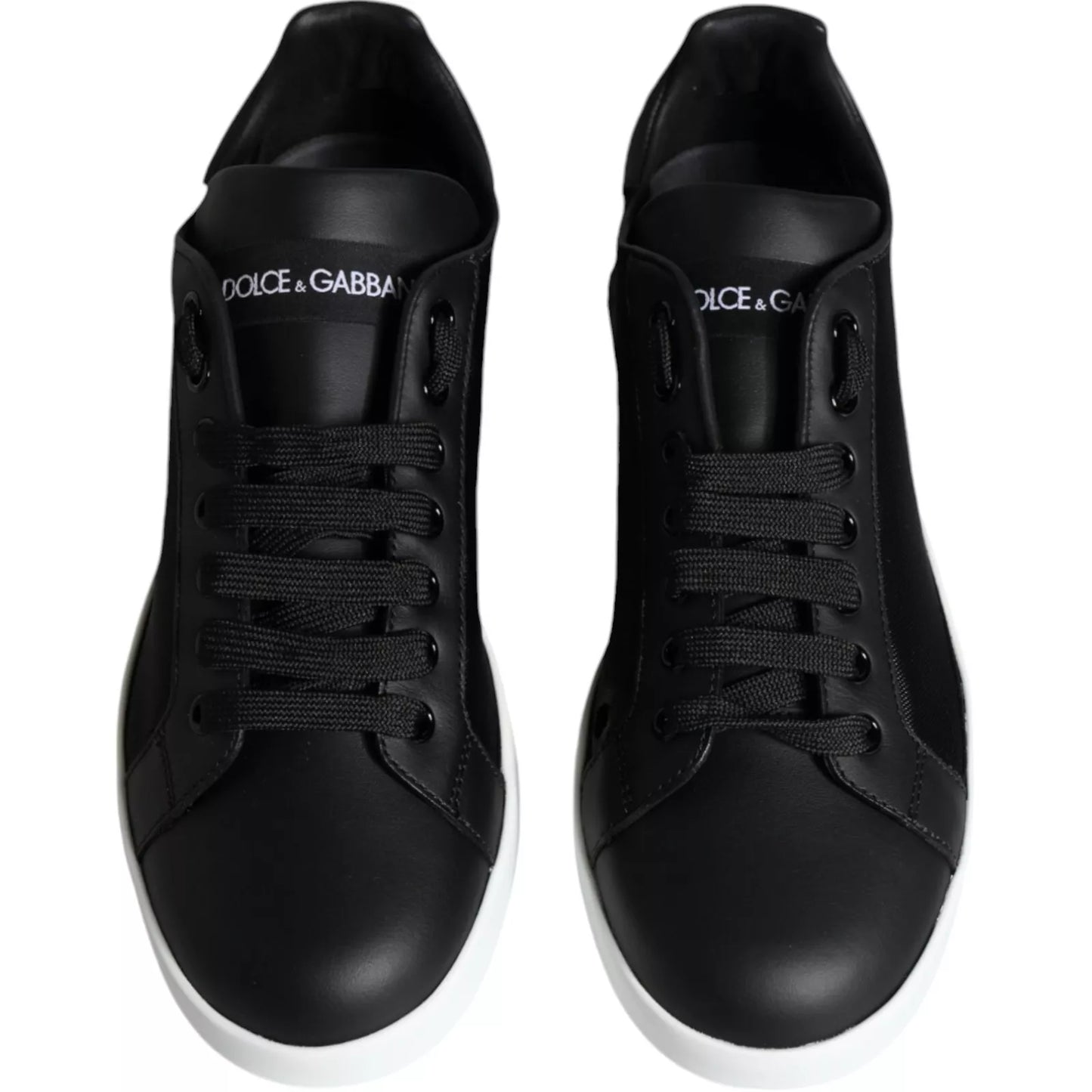 Dolce &amp; Gabbana Black Calf Leather Portofino Sneakers Shoes