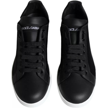 Dolce &amp; Gabbana Black Calf Leather Portofino Sneakers Shoes