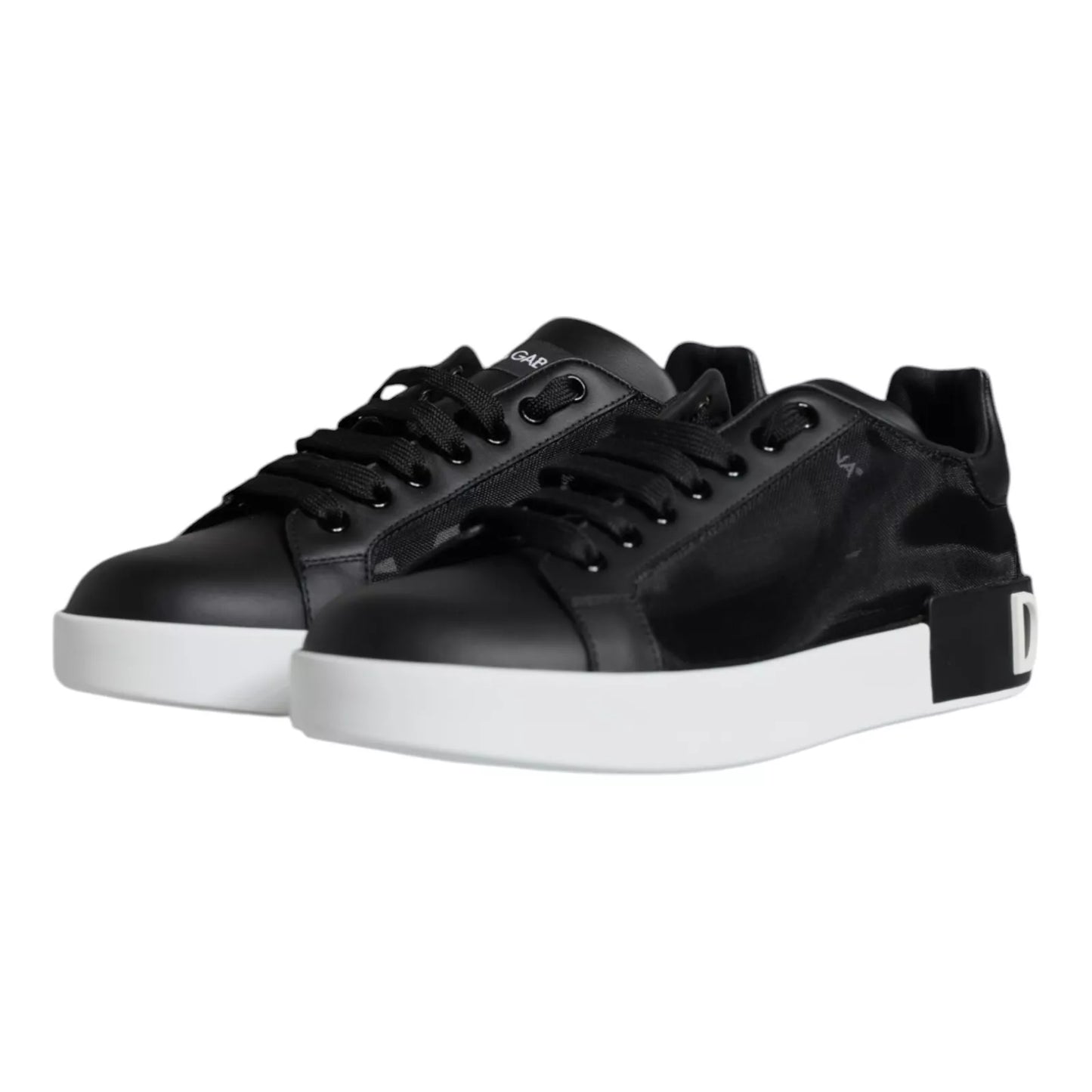 Dolce &amp; Gabbana Black Calf Leather Portofino Sneakers Shoes