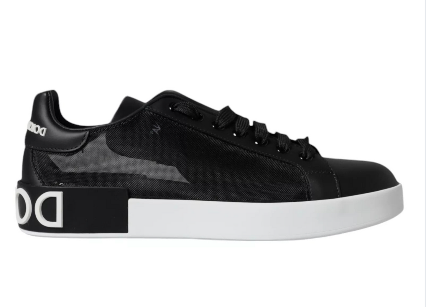 Dolce &amp; Gabbana Black Calf Leather Portofino Sneakers Shoes