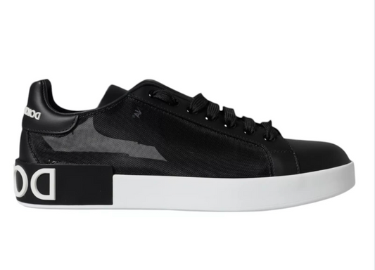 Dolce &amp; Gabbana Black Calf Leather Portofino Sneakers Shoes