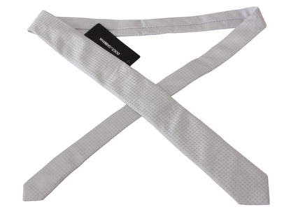 Dolce &amp; Gabbana White Patterned Classic Mens Slim Necktie Tie