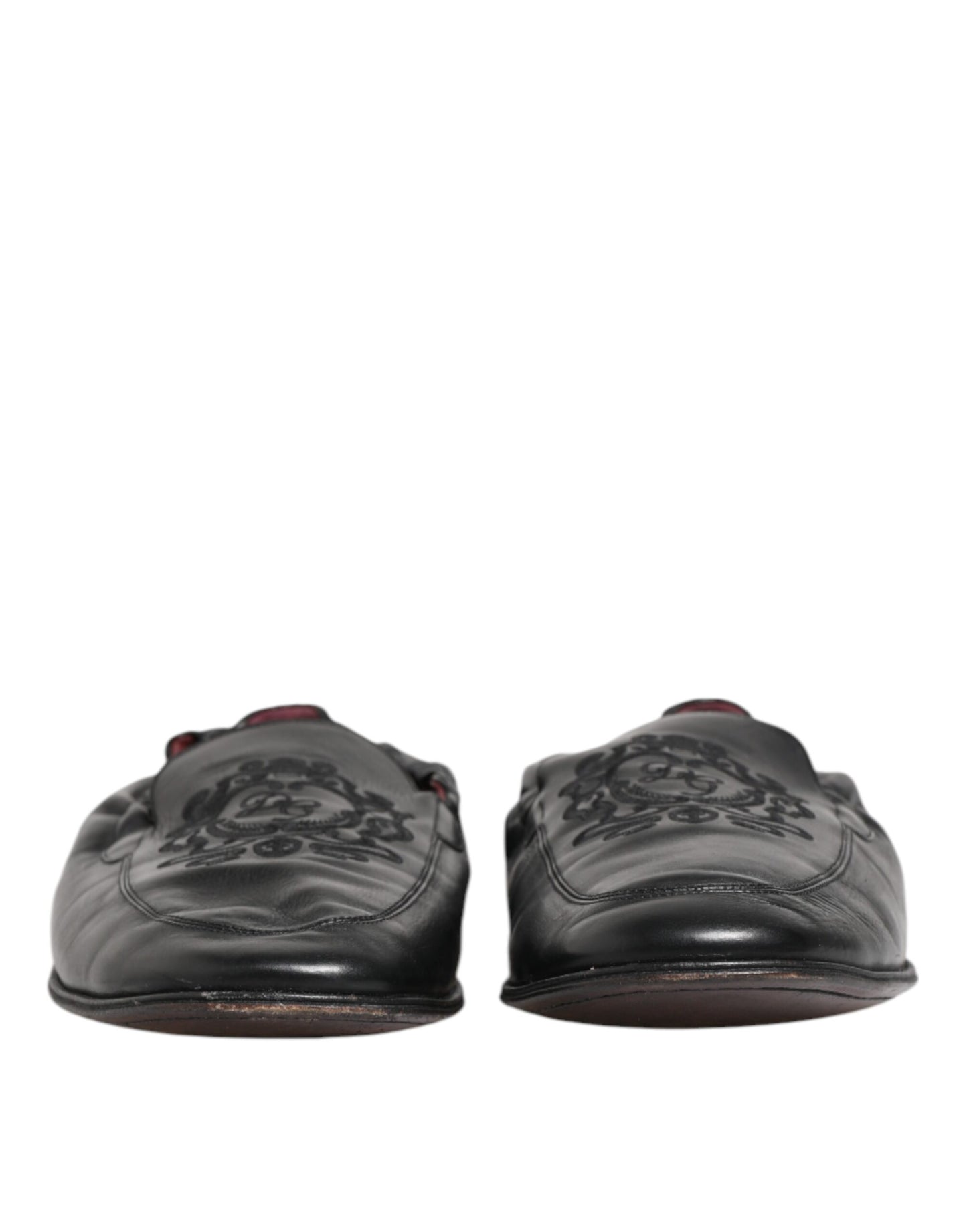 Dolce &amp; Gabbana Black Leather Slip On Men Flat Loafers Shoes