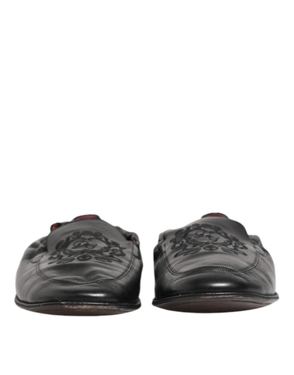 Dolce &amp; Gabbana Black Leather Slip On Men Flat Loafers Shoes