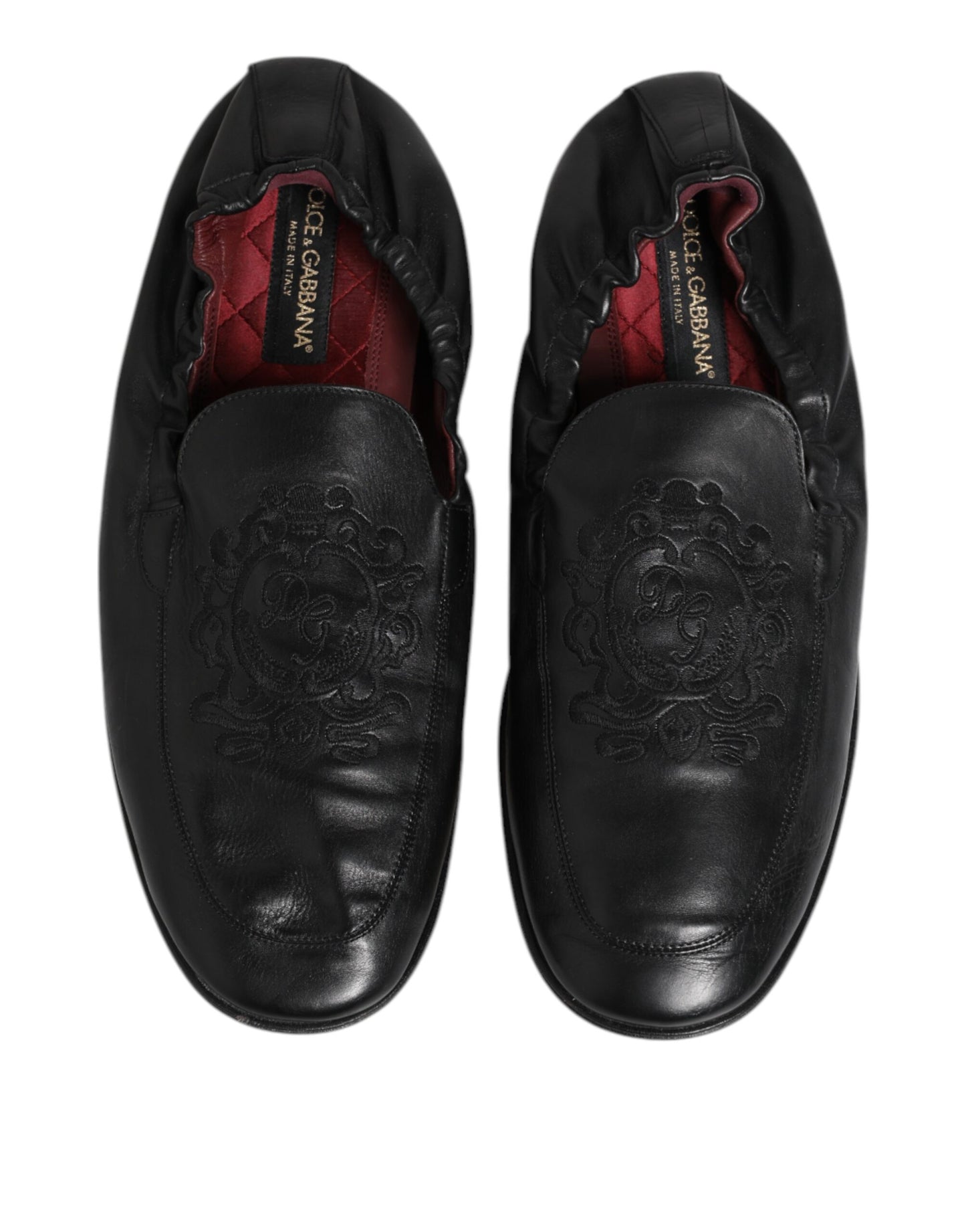 Dolce &amp; Gabbana Black Leather Slip On Men Flat Loafers Shoes