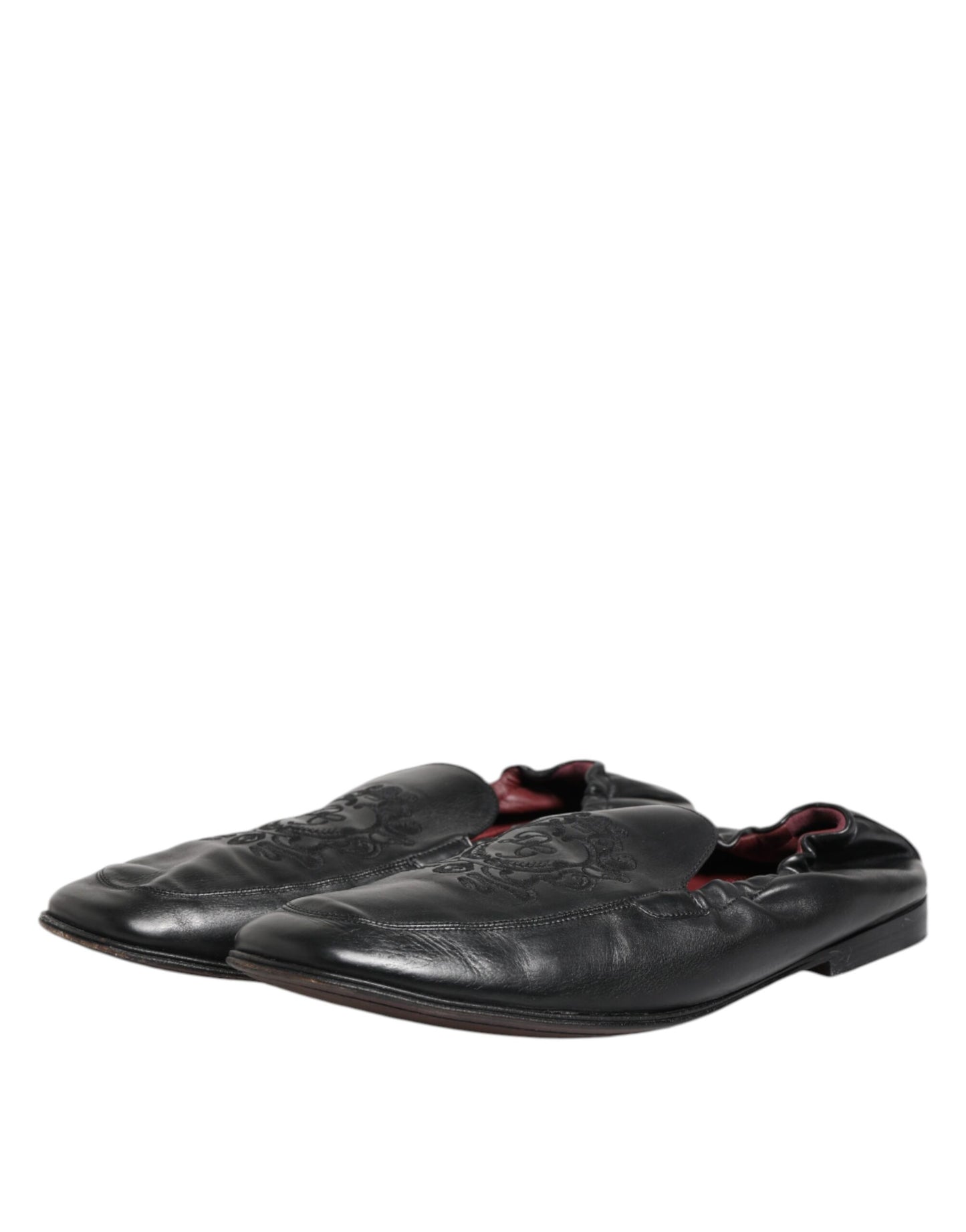 Dolce &amp; Gabbana Black Leather Slip On Men Flat Loafers Shoes