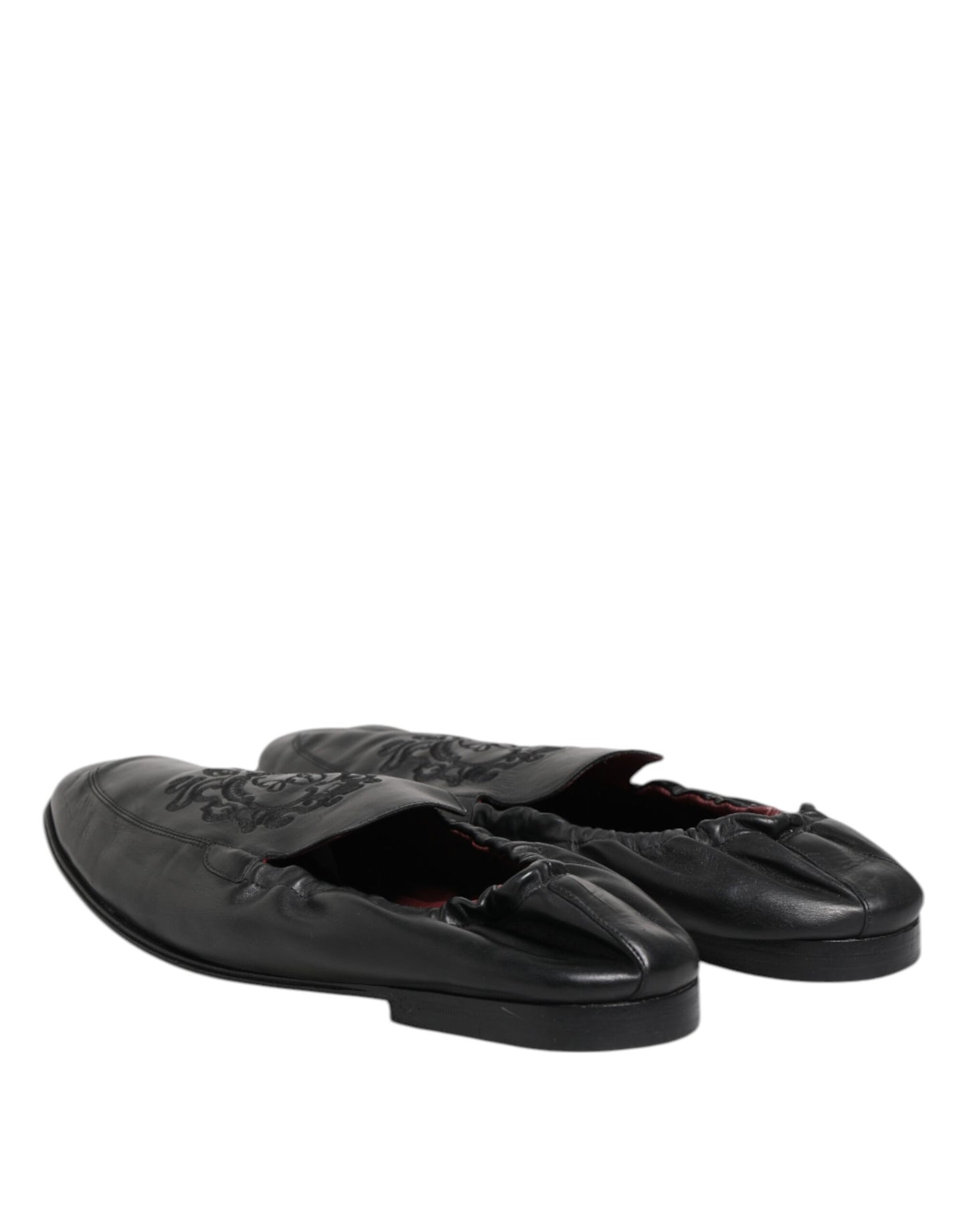 Dolce &amp; Gabbana Black Leather Slip On Men Flat Loafers Shoes