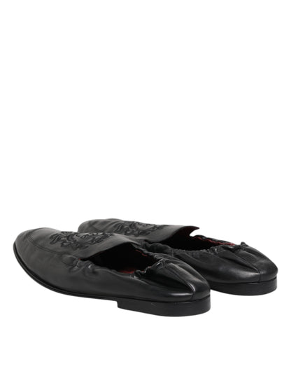 Dolce &amp; Gabbana Black Leather Slip On Men Flat Loafers Shoes