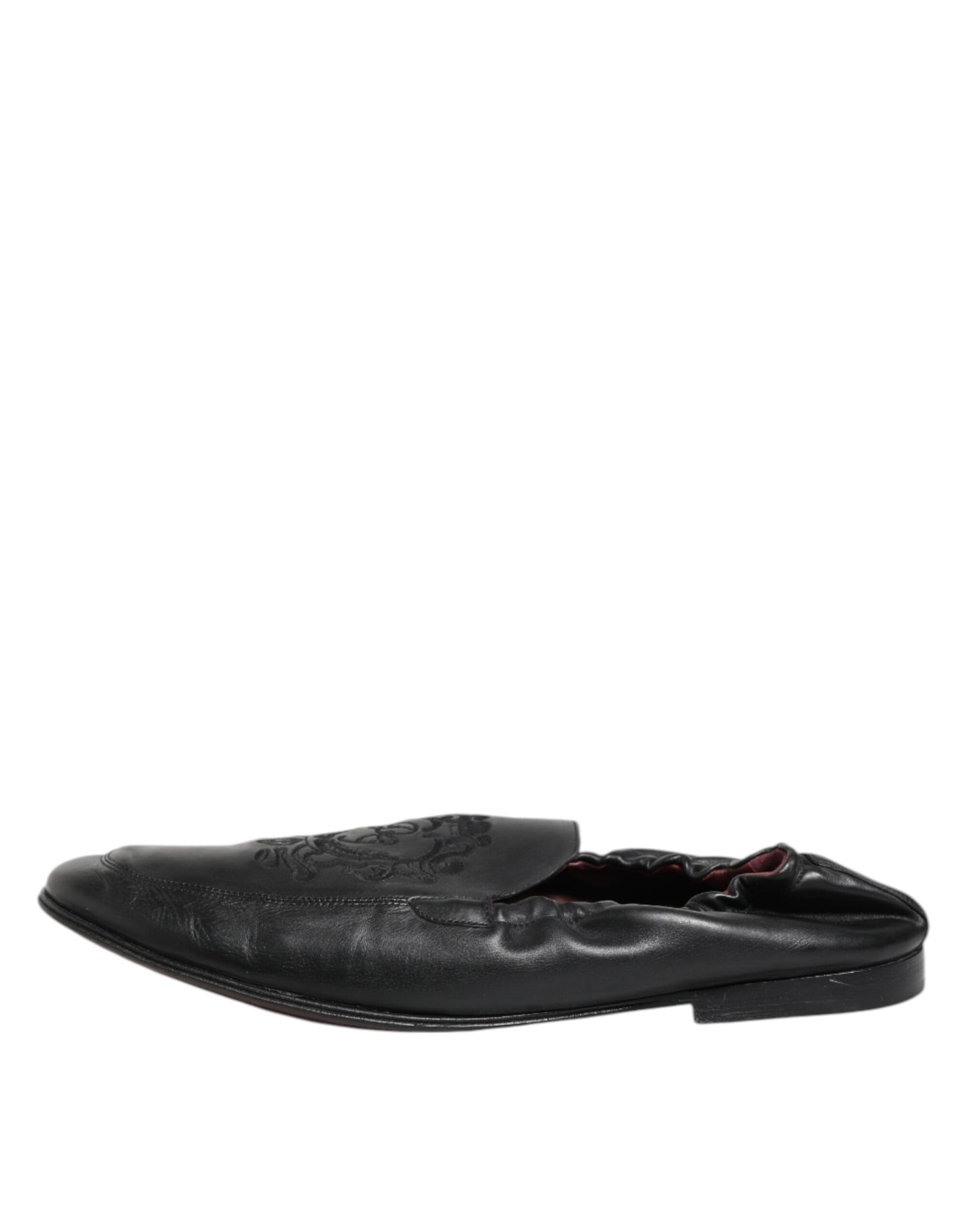 Dolce &amp; Gabbana Black Leather Slip On Men Flat Loafers Shoes