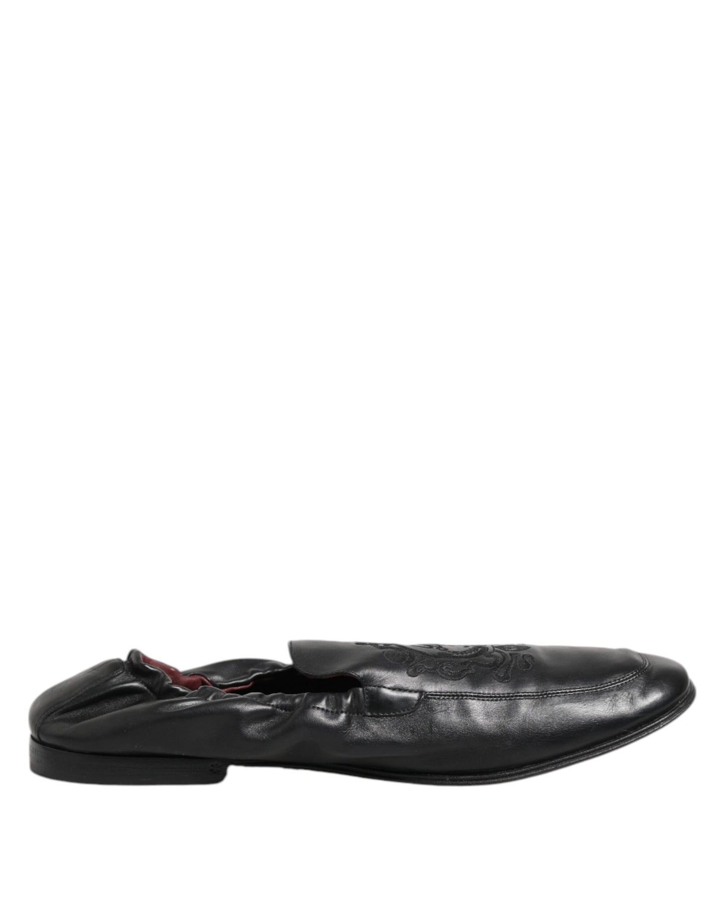 Dolce &amp; Gabbana Black Leather Slip On Men Flat Loafers Shoes