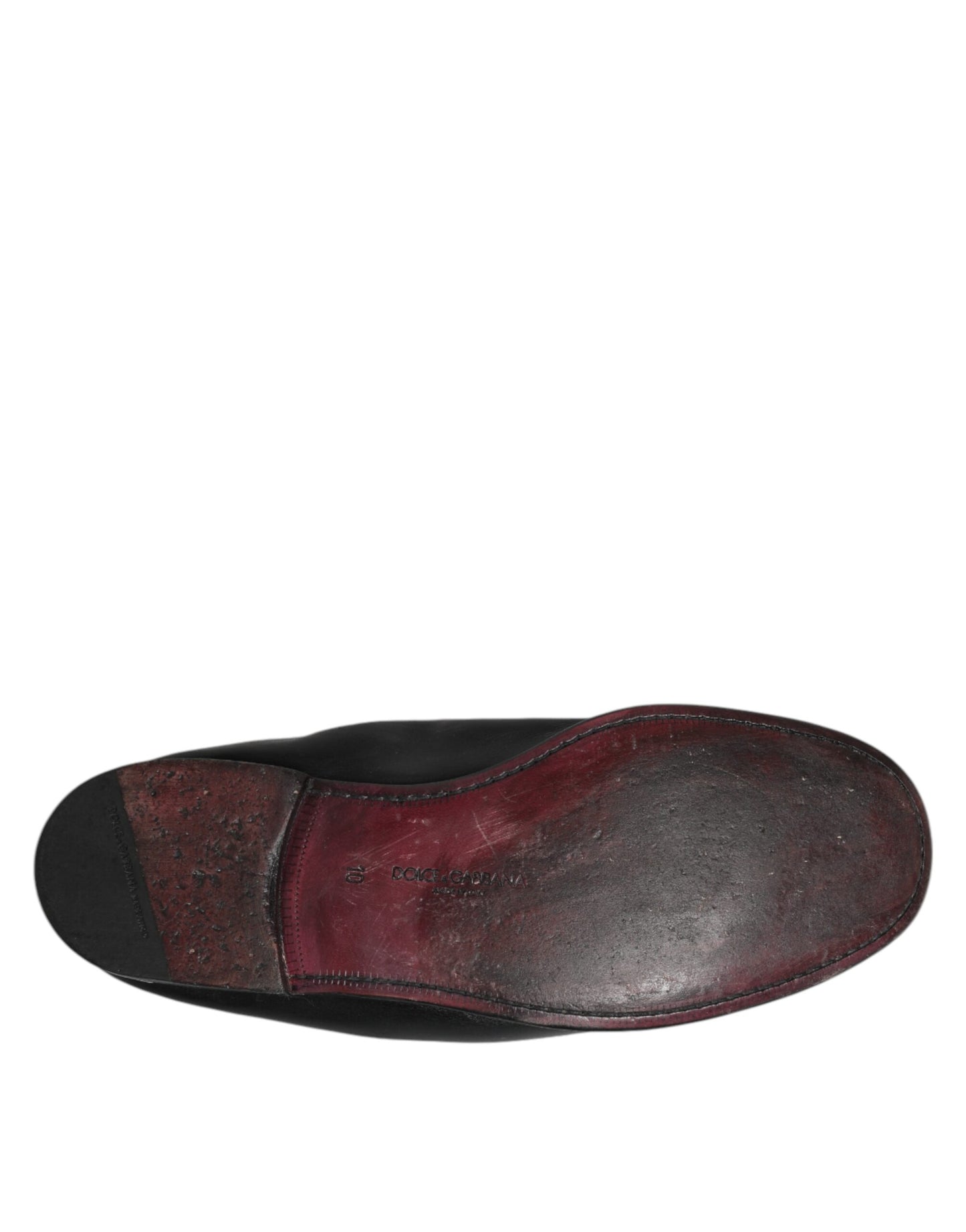 Dolce &amp; Gabbana Black Leather Slip On Men Flat Loafers Shoes