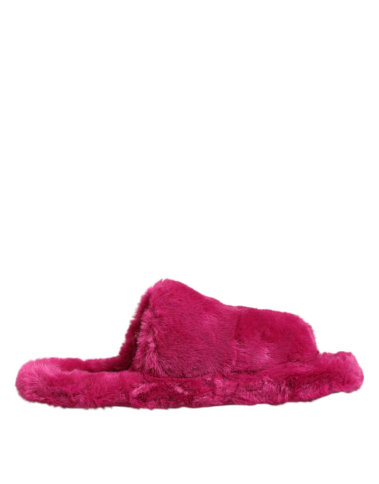 Dolce &amp; Gabbana Pink Acrylic Faux Fur Mens Flats Sandals Shoes