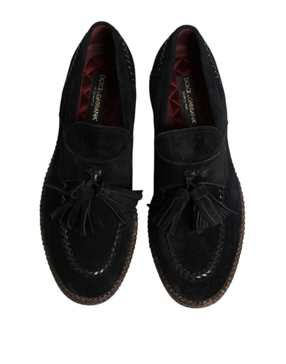 Dolce &amp; Gabbana Black Suede Tassel Embellished Loafers Shoes