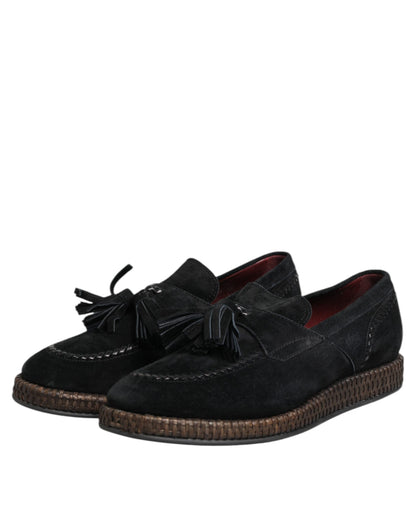 Dolce &amp; Gabbana Black Suede Tassel Embellished Loafers Shoes