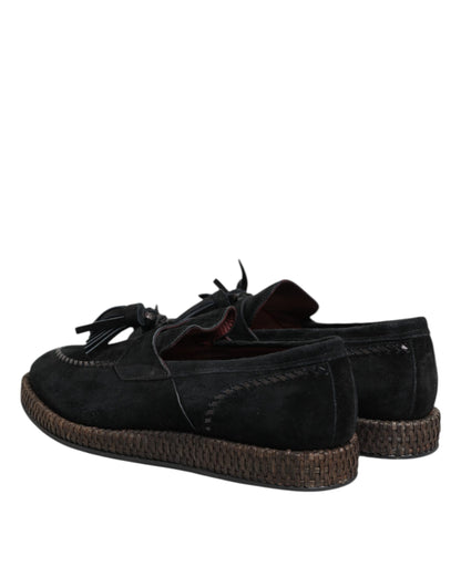Dolce &amp; Gabbana Black Suede Tassel Embellished Loafers Shoes