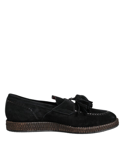 Dolce &amp; Gabbana Black Suede Tassel Embellished Loafers Shoes