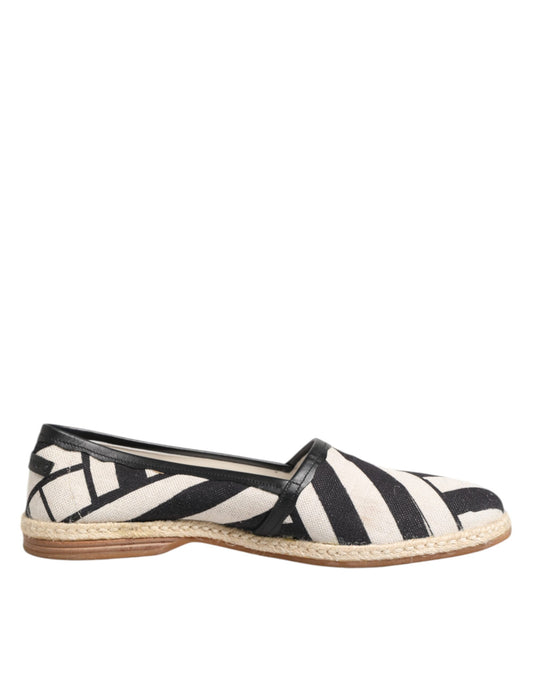 Dolce &amp; Gabbana Black White Stripes Flat Espadrille Shoes