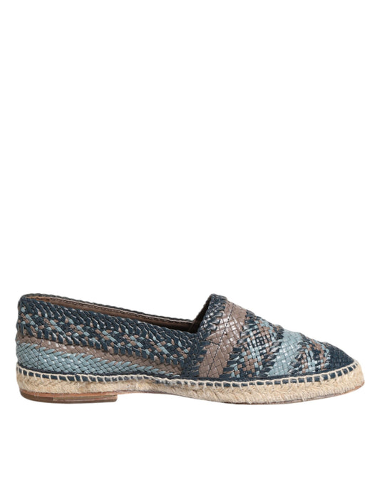 Dolce &amp; Gabbana Blue Gray Woven Leather Buffalo Espadrille Shoes